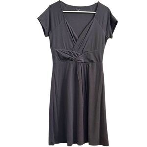 Garnet Hill Cotton Midi Dress Size Small Short Sleeve Stretchy Lined Modest Gray